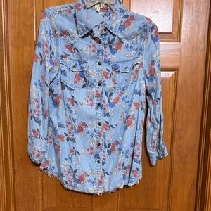 Reba Floral Button-Down Denim Shirt